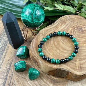 Elite Shungite Malachite Duo Natural Guidance & 5G Protection Premium Collection 8mm Stretch Bracelet