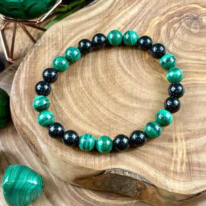 Elite Shungite Malachite Duo Natural Guidance & 5G Protection Premium Collection 8mm Stretch Bracelet