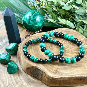 Elite Shungite Malachite Duo Natural Guidance & 5G Protection Premium Collection 8mm Stretch Bracelet