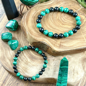 Elite Shungite Malachite Duo Natural Guidance & 5G Protection Premium Collection 8mm Stretch Bracelet