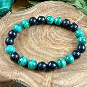 Elite Shungite Malachite Duo Natural Guidance & 5G Protection Premium Collection 10mm Stretch Bracelet