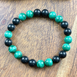 Elite Shungite Malachite Duo Natural Guidance & 5G Protection Premium Collection 10mm Stretch Bracelet