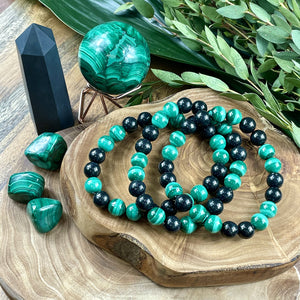 Elite Shungite Malachite Duo Natural Guidance & 5G Protection Premium Collection 10mm Stretch Bracelet