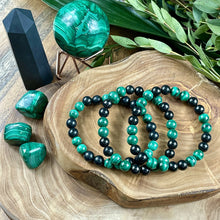 Load image into Gallery viewer, 1 Left! Elite Shungite Malachite Duo Natural Guidance &amp; 5G Protection Premium Collection 8mm Stretch Bracelet