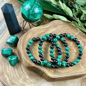 Elite Shungite Malachite Duo Natural Guidance & 5G Protection Premium Collection 8mm Stretch Bracelet