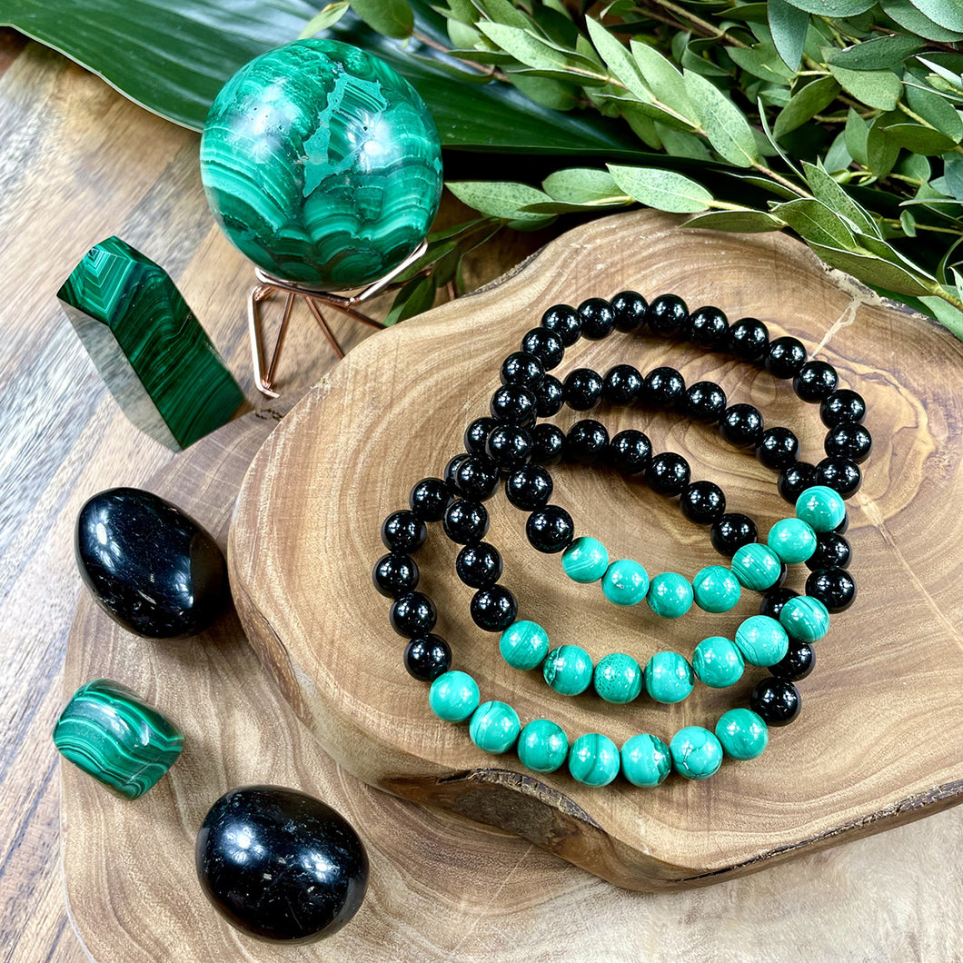 Malachite Black Onyx Duo Spiritual Warrior Heart Activation 8mm Stretch Bracelet