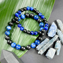 Load image into Gallery viewer, Elite Shungite Kyanite Duo EMF Protection &amp; Master Purification Premium Collection 10mm Stretch Bracelet