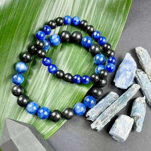 Elite Shungite Kyanite Duo EMF Protection & Master Purification Premium Collection 10mm Stretch Bracelet