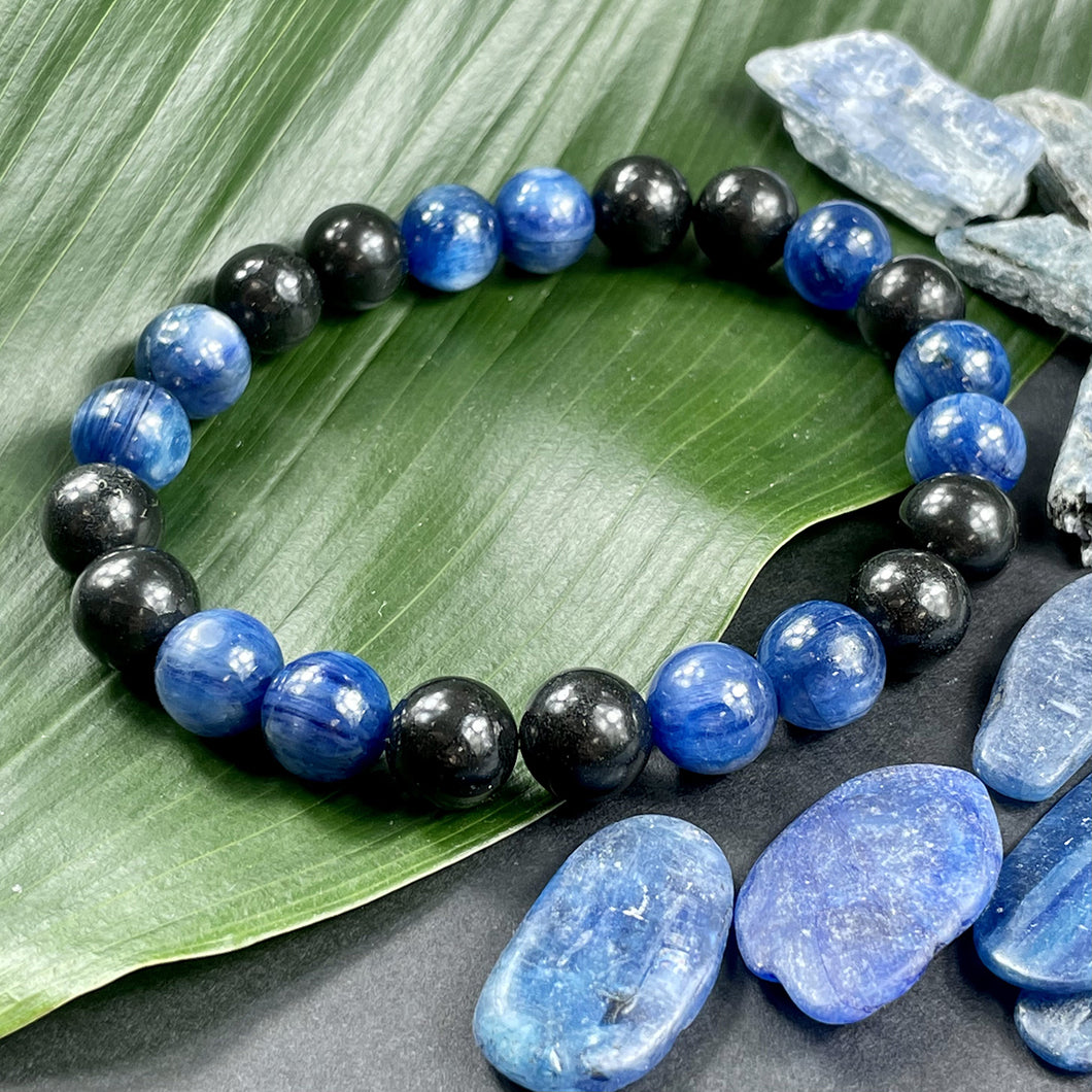 Elite Shungite Kyanite Duo EMF Protection & Master Purification Premium Collection 10mm Stretch Bracelet