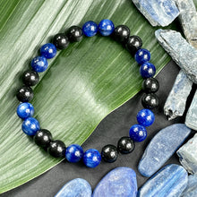 Load image into Gallery viewer, Elite Shungite Kyanite Duo EMF Protection &amp; Master Purification Premium Collection 8mm Stretch Bracelet