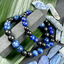 Load image into Gallery viewer, Elite Shungite Kyanite Duo EMF Protection &amp; Master Purification Premium Collection 10mm Stretch Bracelet