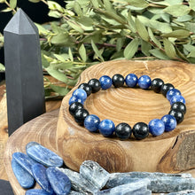 Load image into Gallery viewer, Elite Shungite Kyanite Duo EMF Protection &amp; Master Purification Premium Collection 10mm Stretch Bracelet