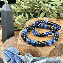 Load image into Gallery viewer, Elite Shungite Kyanite Duo EMF Protection &amp; Master Purification Premium Collection 10mm Stretch Bracelet