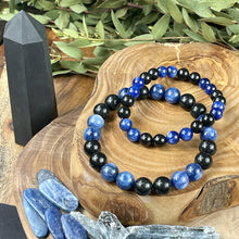 Load image into Gallery viewer, Elite Shungite Kyanite Duo EMF Protection &amp; Master Purification Premium Collection 8mm Stretch Bracelet