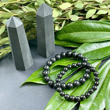 Load image into Gallery viewer, Last 2! Elite Shungite Stone of Life EMF Radiation Protection &amp; Purification Premium Collection 8mm Stretch Bracelet
