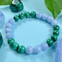 Load image into Gallery viewer, 1 LEFT! Super Limited Extremely Rare Blue Lace Agate Malachite Grade AAA Calming Release &amp; Transformation 10mm Stretch Bracelet