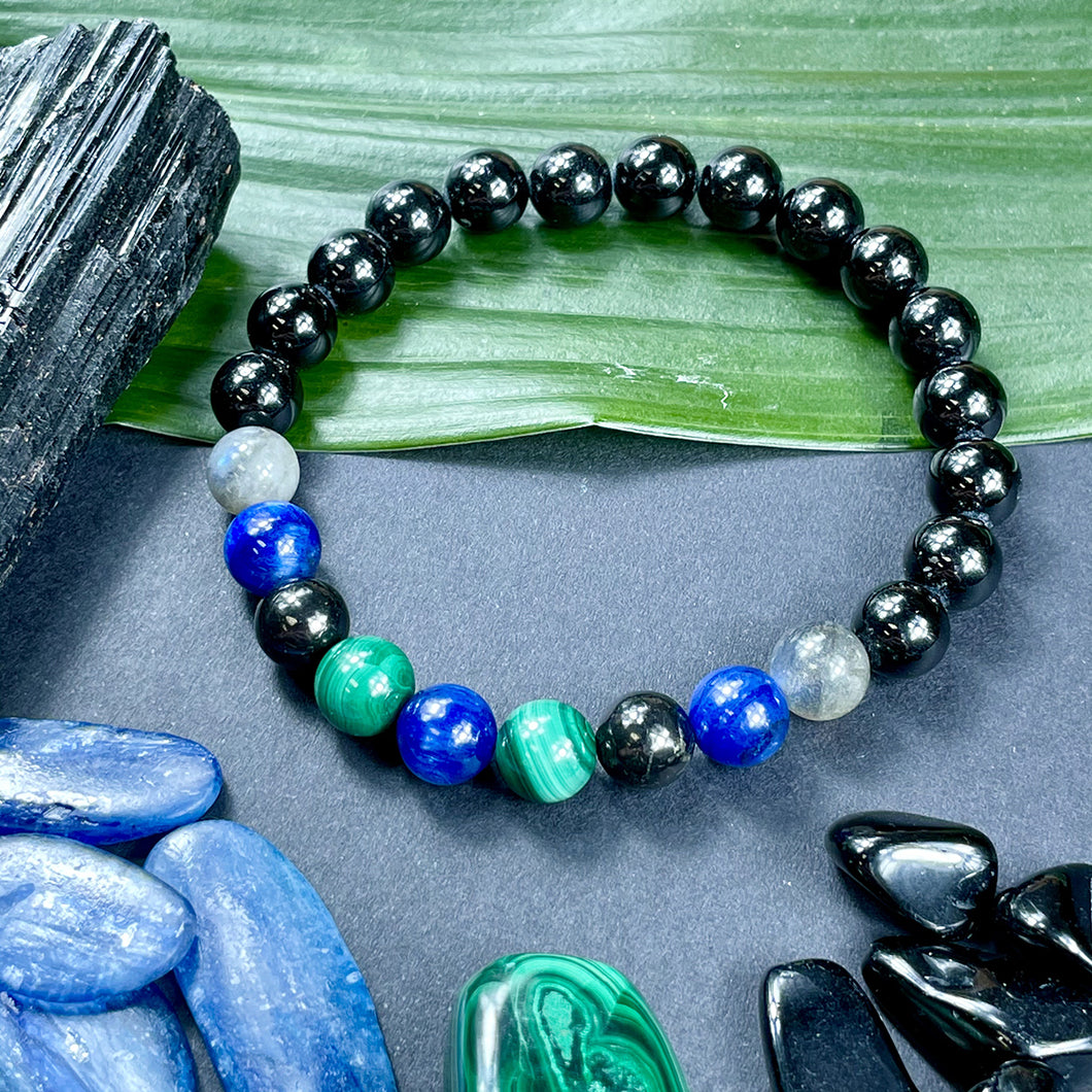 Limited Edition Spirit Master Black Onyx Elite Shungite Malachite Kyanite Labradorite Tourmaline Premium Collection 8mm Stretch Bracelet