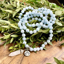 Load image into Gallery viewer, Aquamarine Conscious Awareness Relaxation 108 Hand Knotted Mala with Point Charm Pendant Necklace
