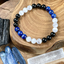 Load image into Gallery viewer, Triple Power Black Tourmaline, Selenite, &amp; Kyanite Security &amp; Spiritual Cleanse Premium Collection 8mm Stretch Bracelet