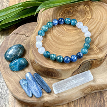 Load image into Gallery viewer, Triple Power Blue Apatite, Selenite, &amp; Kyanite Psychic Gifts &amp; Spiritual Attunement Premium Collection 10mm Stretch Bracelet