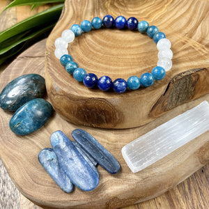 Last 2! Triple Power Blue Apatite, Selenite, & Kyanite Psychic Gifts & Spiritual Attunement Premium Collection 8mm Stretch Bracelet