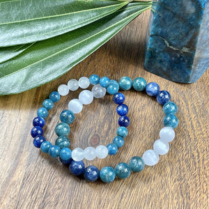 Last 2! Triple Power Blue Apatite, Selenite, & Kyanite Psychic Gifts & Spiritual Attunement Premium Collection 8mm Stretch Bracelet