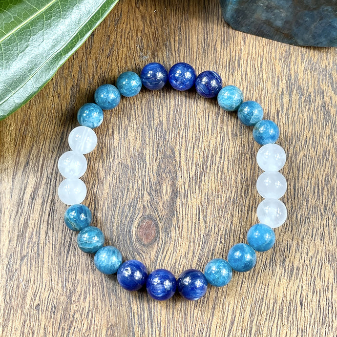 Last 2! Triple Power Blue Apatite, Selenite, & Kyanite Psychic Gifts & Spiritual Attunement Premium Collection 8mm Stretch Bracelet