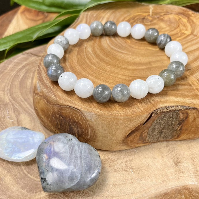Rainbow Moonstone Labradorite Duo Illumination of Light Premium Collection 10mm Stretch Bracelet