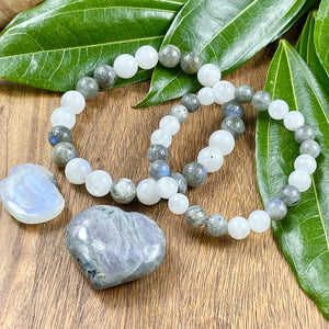 Rainbow Moonstone Labradorite Duo Illumination of Light Premium Collection 8mm Stretch Bracelet