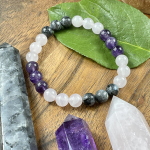 Limited Edition Triple Power Labradorite, Amethyst, Rose Quartz Spiritual Healer 8mm Stretch Bracelet