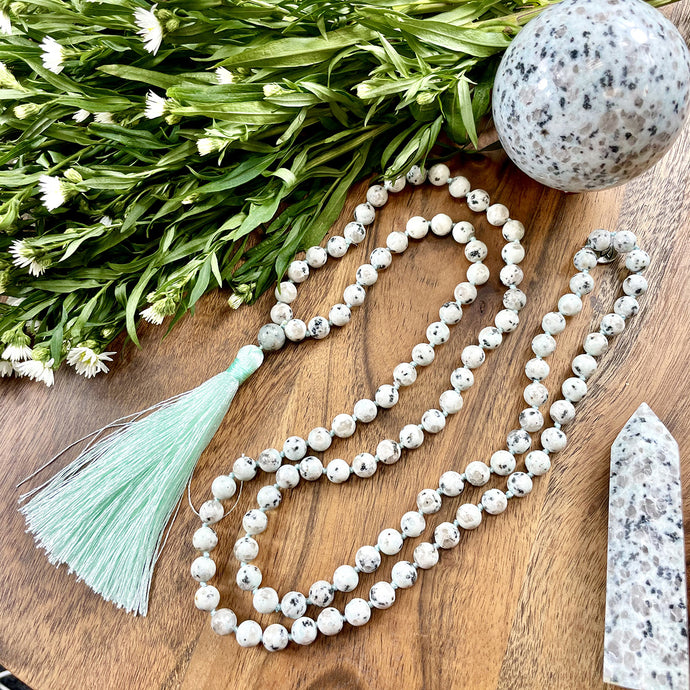 Kiwi Jasper Tranquility 108 Mala with Tassel Necklace