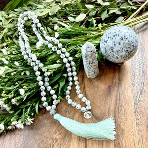 Kiwi Jasper Tranquility 108 Mala with Tassel Necklace