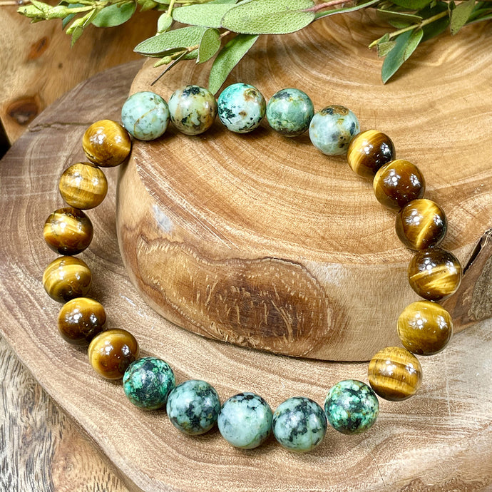 Tigers Eye & African Turquoise Duo Powerhouse Endless Possibilities 10mm Stretch Bracelet