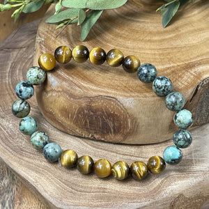 Tigers Eye & African Turquoise Duo Powerhouse Endless Possibilities 8mm Stretch Bracelet