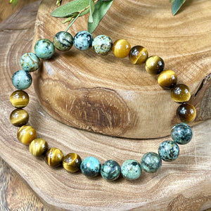 Tigers Eye & African Turquoise Duo Powerhouse Endless Possibilities 8mm Stretch Bracelet