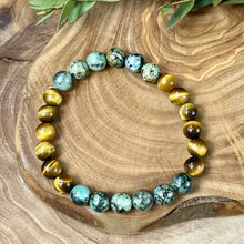 Load image into Gallery viewer, Tigers Eye &amp; African Turquoise Duo Powerhouse Endless Possibilities 8mm Stretch Bracelet