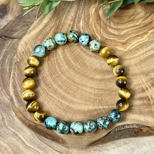 Tigers Eye & African Turquoise Duo Powerhouse Endless Possibilities 8mm Stretch Bracelet