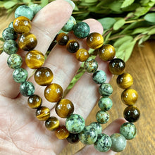 Load image into Gallery viewer, Tigers Eye &amp; African Turquoise Duo Powerhouse Endless Possibilities 10mm Stretch Bracelet
