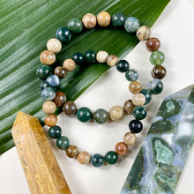 Load image into Gallery viewer, Moss Agate &amp; Petrified Wood Wealth, Abundance &amp; Pain Relief Premium Collection 8mm Stretch Bracelet