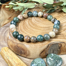 Load image into Gallery viewer, Moss Agate &amp; Petrified Wood Wealth, Abundance &amp; Pain Relief Premium Collection 8mm Stretch Bracelet