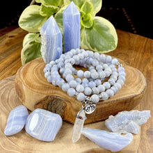 Load image into Gallery viewer, Limited Grade A Blue Lace Agate Goddess Relaxation 108 Stretch Mala Necklace Bracelet