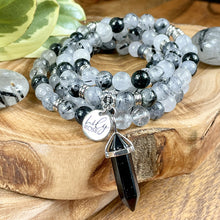 Load image into Gallery viewer, Tourmalinated Quartz Black Tourmaline in Clear Quartz Master Healing 108 Mala Necklace Bracelet