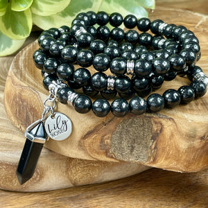 Elite Shungite Stone of Life EMF Radiation Protection & Purification Limited Premium Collection 108 Mala Necklace Bracelet