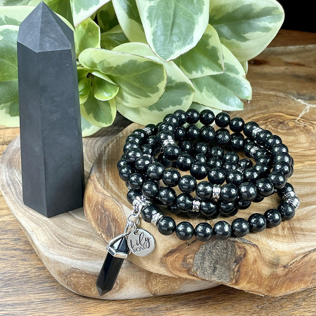 Elite Shungite Stone of Life EMF Radiation Protection & Purification Limited Premium Collection 108 Mala Necklace Bracelet