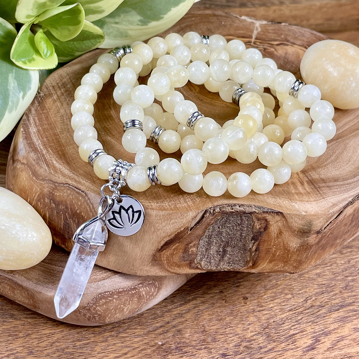 Honey Calcite Sunny Energy Self Confidence 108 Stretch Mala Necklace Lily Rose Jewelry Co