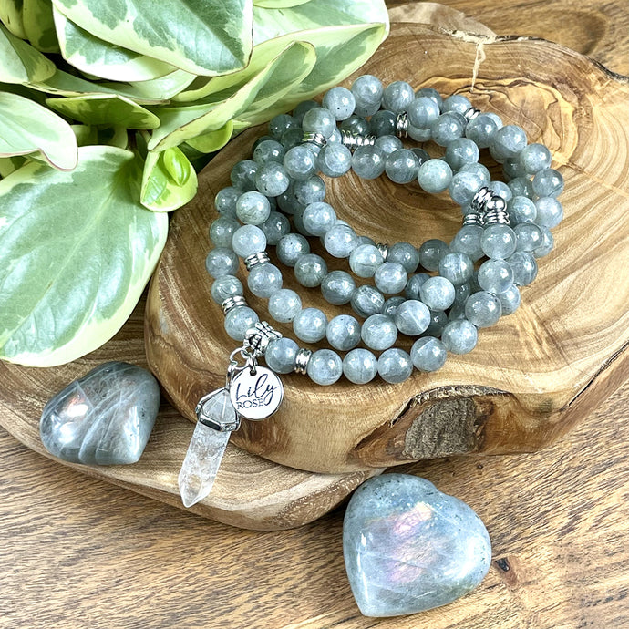 Back in Stock & 3 Only! Labradorite Flashy New Moon Power Protector Shaman Stone 108 Mala Necklace Bracelet