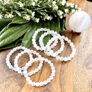 Selenite Satin Spar Cleansing Spiritual Protector Premium Collection 8mm Stretch Bracelet