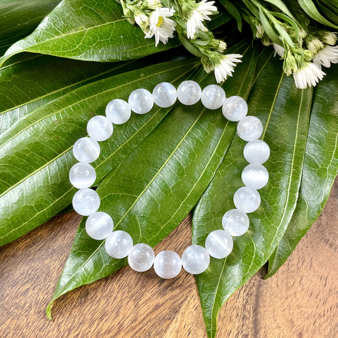 Last one!! Selenite Satin Spar Cleansing Spiritual Protector Premium Collection 10mm Stretch Bracelet