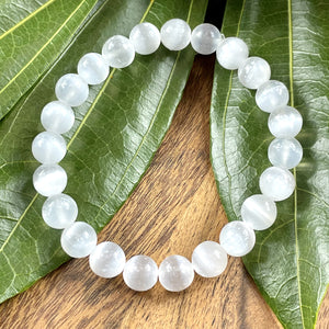 Selenite Satin Spar Cleansing Spiritual Protector Premium Collection 8mm Stretch Bracelet