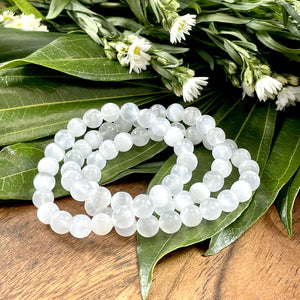 Selenite Satin Spar Cleansing Spiritual Protector Premium Collection 8mm Stretch Bracelet